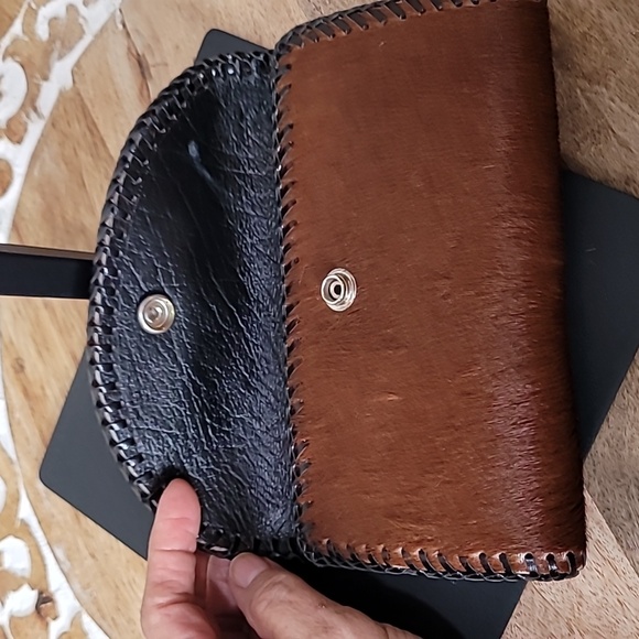 Leather Brown Cowhide Wallet Black Leather Trim - Picture 5 of 12